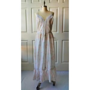 Vintage 80s Rose Lace Maxi Nightgown Dainty Floral Feminine Slip Dress Womens XL